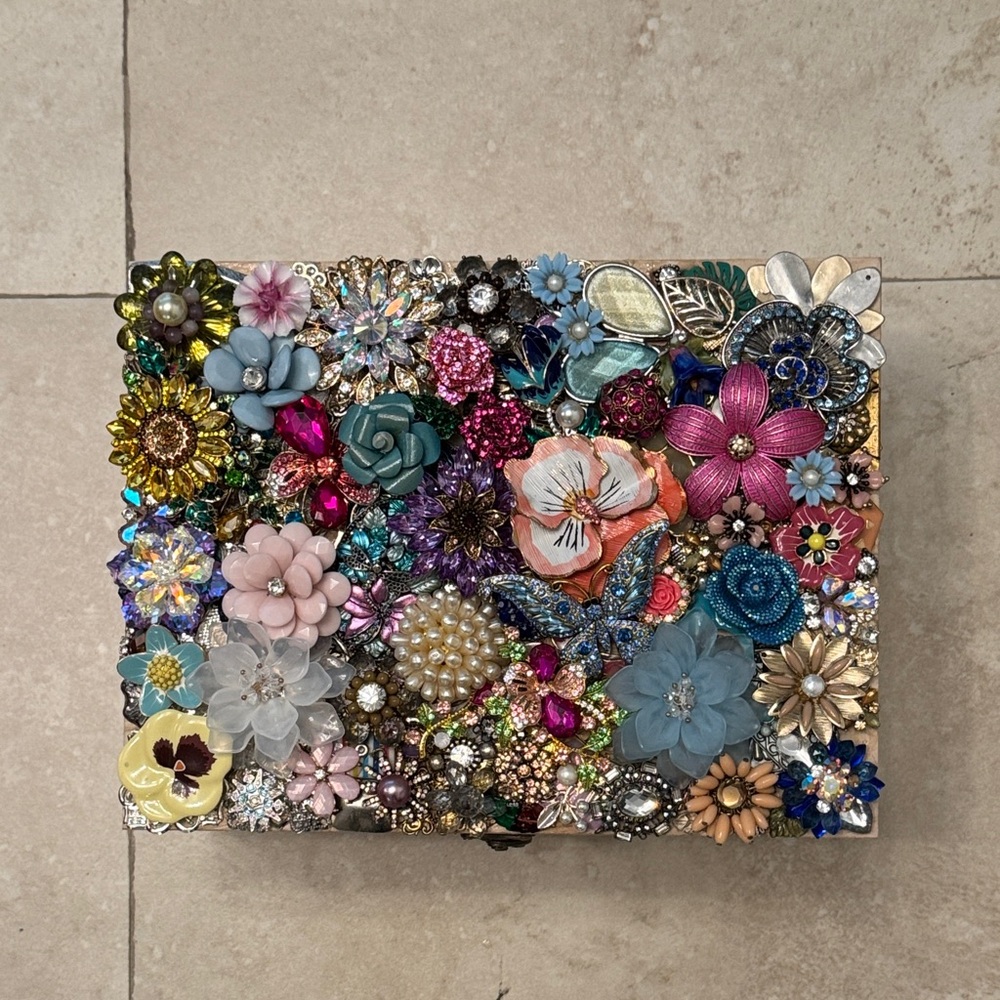 Large Floral Embellished Jewelry Box